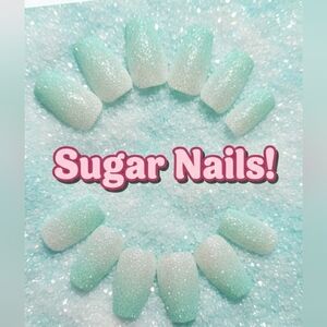 Glittering Sugar Ombre Coffin Nail Set - Green Sugar Ombre Sparkle